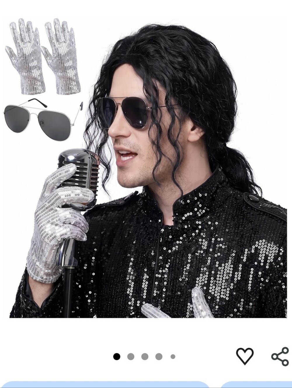 Michael Jackson Costume Wig Set with Glasses & Gloves